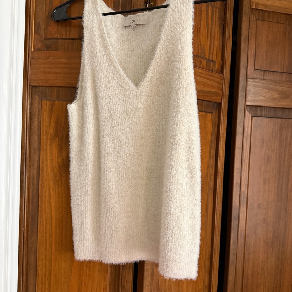 LOFT Cream fuzzy cardigan and Sleeveless Sweater matching